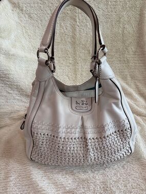 Coach Cream Leather Woven Shoulder Hobo Bag